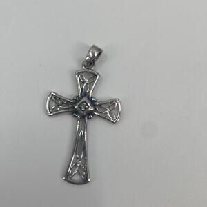 Sterling Silver RJ cubic zirconia Cross Pendant